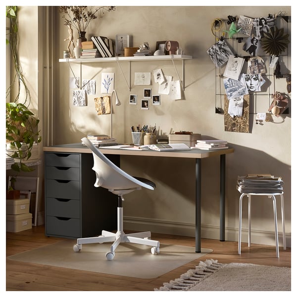 LAGKAPTEN / ALEX desk, grey/wood effect, 140x60 cm