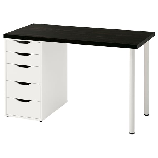 LAGKAPTEN / ALEX desk, black-brown/white, 120x60 cm