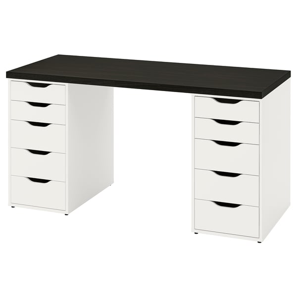 LAGKAPTEN / ALEX desk, black-brown/white, 140x60 cm