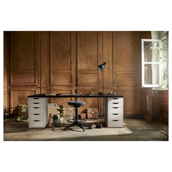LAGKAPTEN / ALEX desk, black-brown/white, 200x60 cm