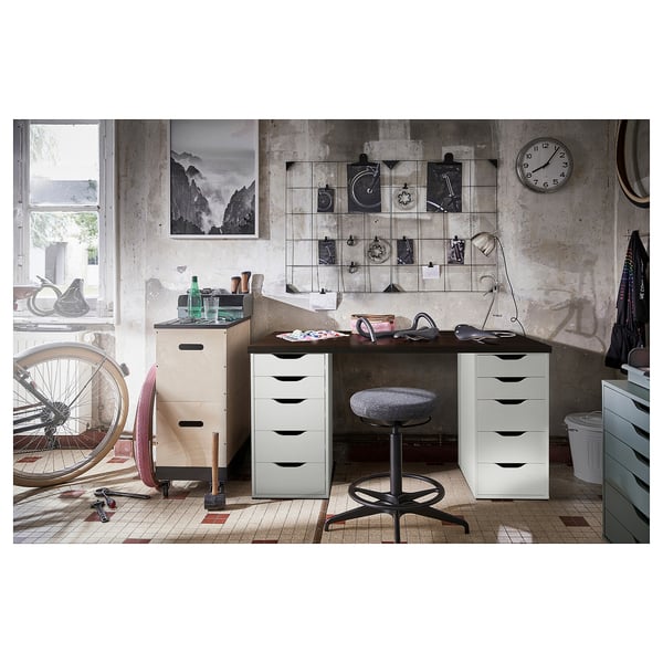 LAGKAPTEN / ALEX desk, black-brown/white, 140x60 cm