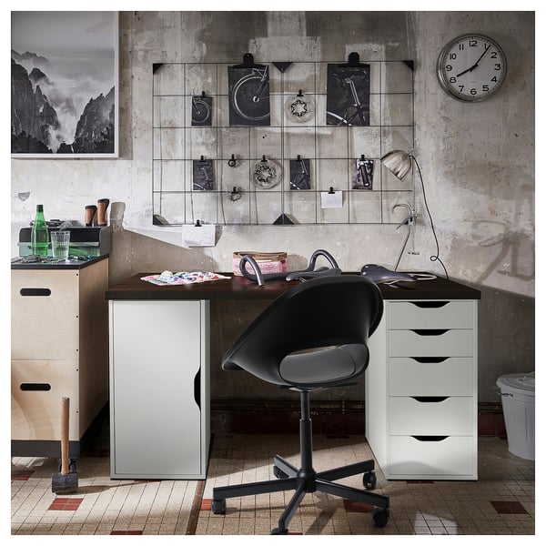 LAGKAPTEN / ALEX desk, black-brown/white, 140x60 cm