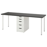 LAGKAPTEN / ALEX desk, black-brown/white, 200x60 cm