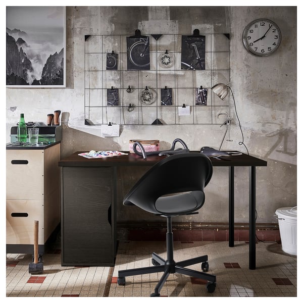LAGKAPTEN / ALEX desk, black-brown/black, 140x60 cm