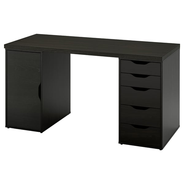 LAGKAPTEN / ALEX desk, black-brown/black, 140x60 cm