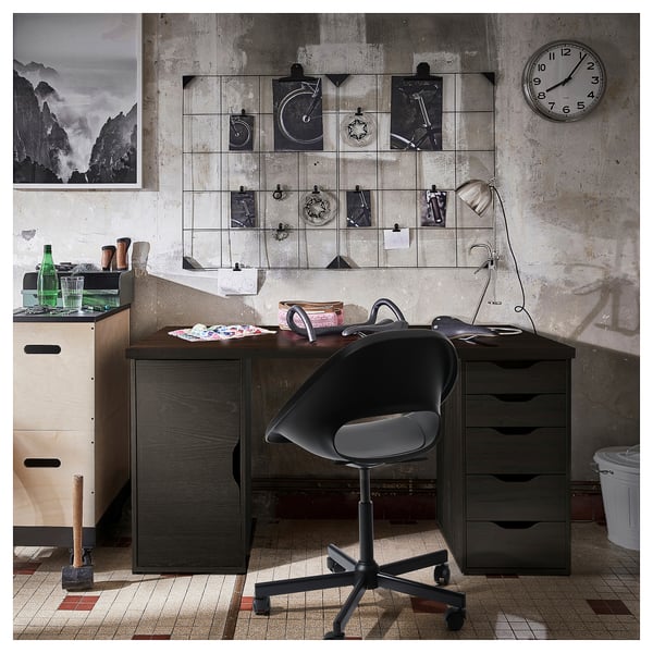 LAGKAPTEN / ALEX desk, black-brown/black, 140x60 cm