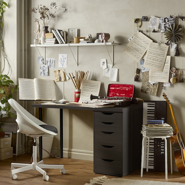 LAGKAPTEN / ALEX desk, black-brown/black, 120x60 cm