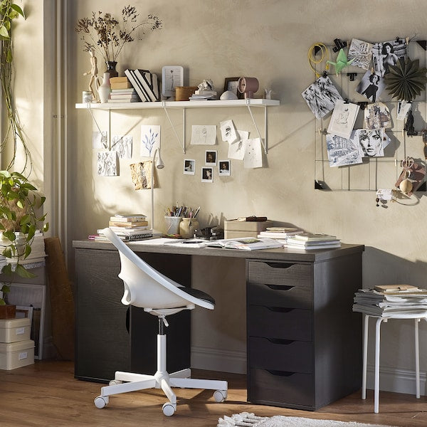 LAGKAPTEN / ALEX desk, black-brown/black, 140x60 cm