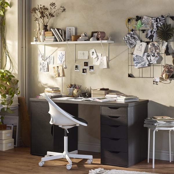 LAGKAPTEN / ALEX desk, black-brown/black, 140x60 cm