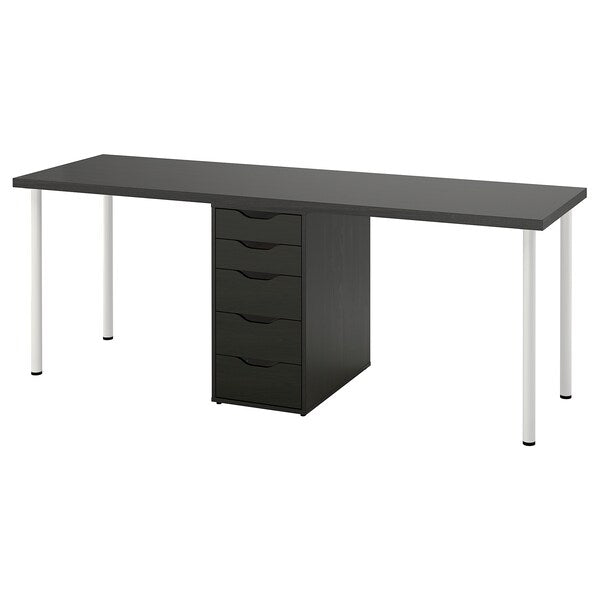 LAGKAPTEN / ALEX desk, black-brown/black, 200x60 cm