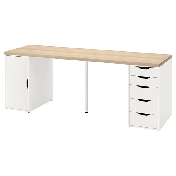 LAGKAPTEN / ALEX desk, white stained/oak effect white, 200x60 cm