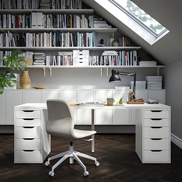 LAGKAPTEN / ALEX desk, white stained/oak effect white, 200x60 cm