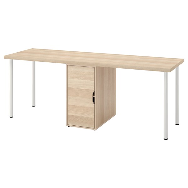 LAGKAPTEN / ALEX desk, white stained/oak effect white, 200x60 cm