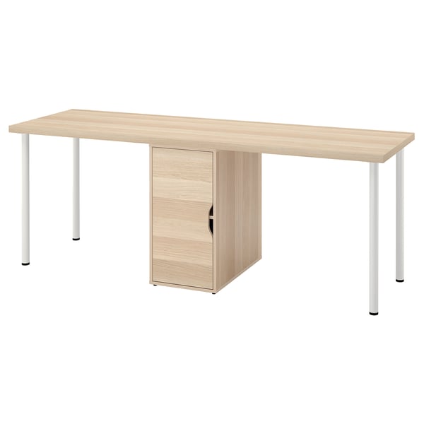 LAGKAPTEN / ALEX desk, white stained/oak effect white, 200x60 cm