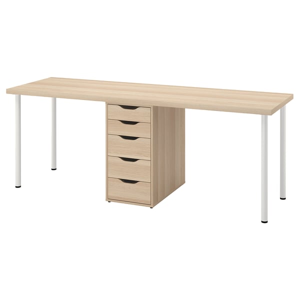 LAGKAPTEN / ALEX desk, white stained/oak effect white, 200x60 cm