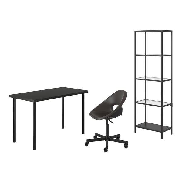 LAGKAPTEN/ELDBERGET / VITTSJÖ desk and storage combination, and swivel chair black-brown/dark grey