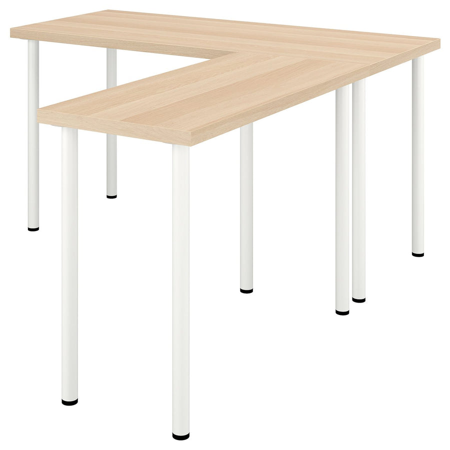 LAGKAPTEN / LINNMON L-shaped desk, white stained oak effect/white, 140x160 cm