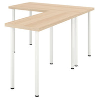LAGKAPTEN / LINNMON L-shaped desk, white stained oak effect/white, 120x160 cm
