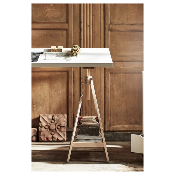 LAGKAPTEN / MITTBACK desk, white/birch, 140x60 cm