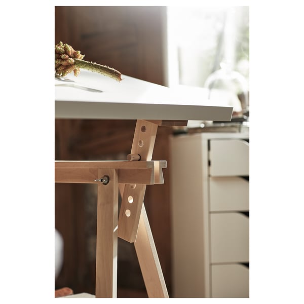 LAGKAPTEN / MITTBACK desk, white/birch, 140x60 cm