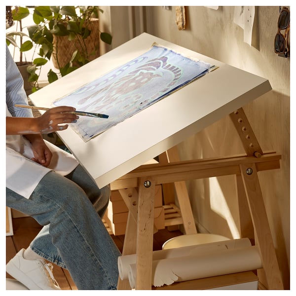 LAGKAPTEN / MITTBACK desk, white/birch, 140x60 cm