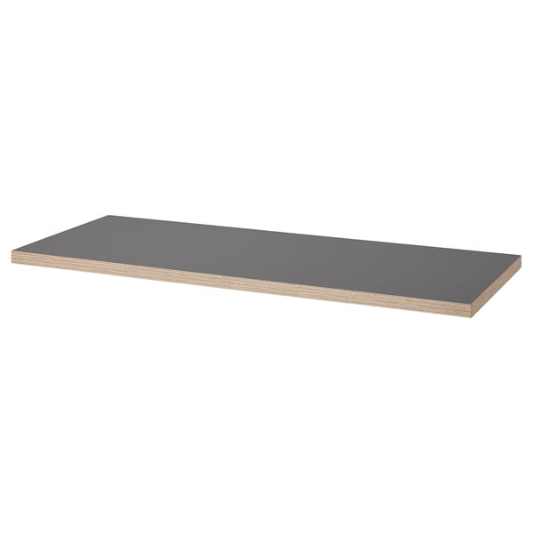 LAGKAPTEN / MITTBACK desk, grey/wood effect birch, 140x60 cm