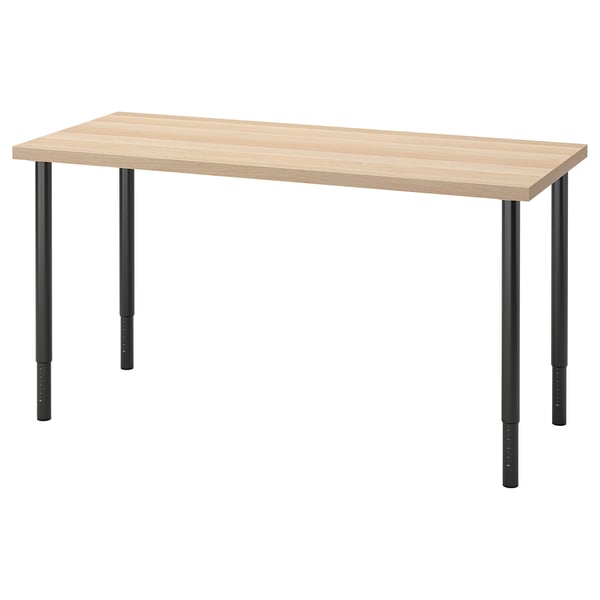LAGKAPTEN / OLOV desk, white stained oak effect/black, 140x60 cm