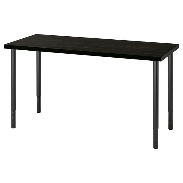 LAGKAPTEN / OLOV desk, black-brown/black, 140x60 cm