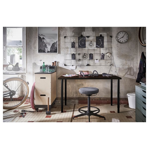 LAGKAPTEN / OLOV desk, black-brown/black, 120x60 cm