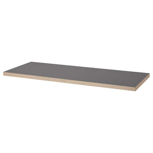 LAGKAPTEN table top, dark grey/wood effect, 140x60 cm