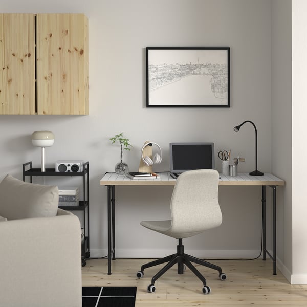 LAGKAPTEN / SPÄND desk, white anthracite/black, 140x60 cm