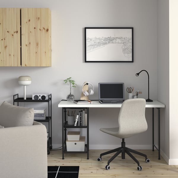 LAGKAPTEN / SPÄND desk, white/black, 140x60 cm