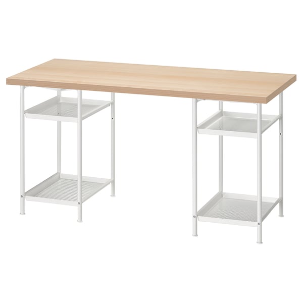 LAGKAPTEN / SPÄND desk, white stained oak effect/white, 140x60 cm