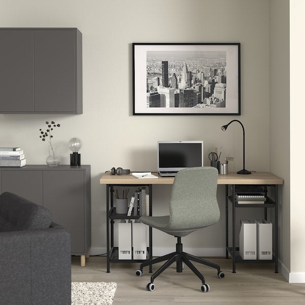 LAGKAPTEN / SPÄND desk, white stained oak effect/black, 140x60 cm