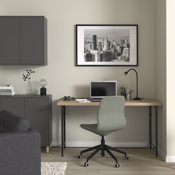 LAGKAPTEN / SPÄND desk, white stained oak effect/black, 140x60 cm