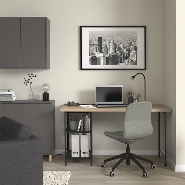 LAGKAPTEN / SPÄND desk, white stained oak effect/black, 140x60 cm