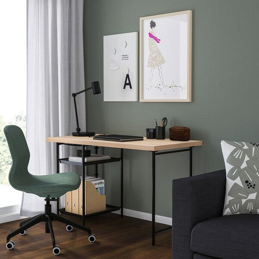 LAGKAPTEN / SPÄND desk, white stained oak effect/black, 120x60 cm