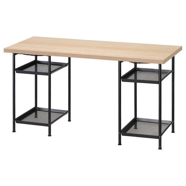 LAGKAPTEN / SPÄND desk, white stained oak effect/black, 140x60 cm