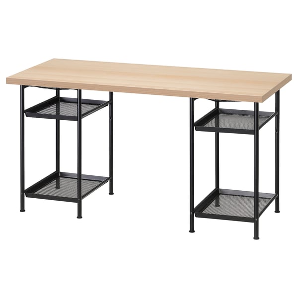 LAGKAPTEN / SPÄND desk, white stained oak effect/black, 140x60 cm