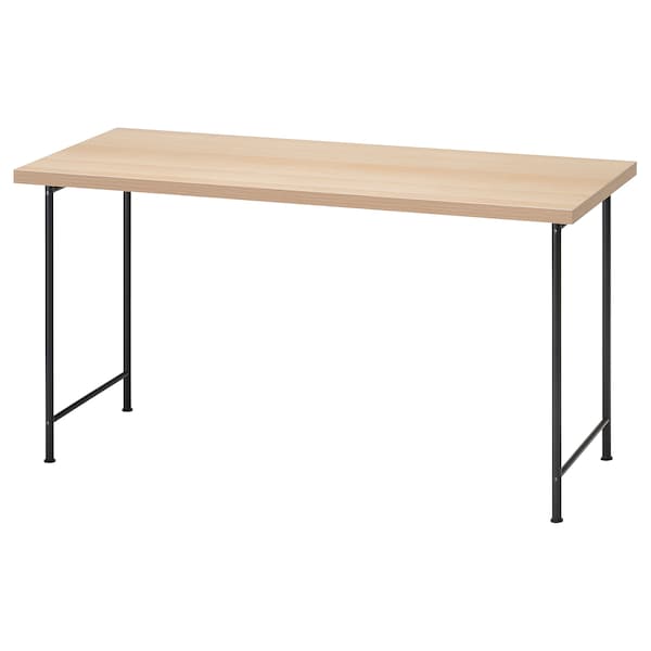LAGKAPTEN / SPÄND desk, white stained oak effect/black, 140x60 cm