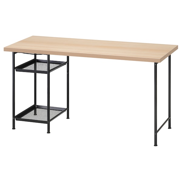 LAGKAPTEN / SPÄND desk, white stained oak effect/black, 140x60 cm