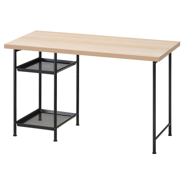 LAGKAPTEN / SPÄND desk, white stained oak effect/black, 120x60 cm