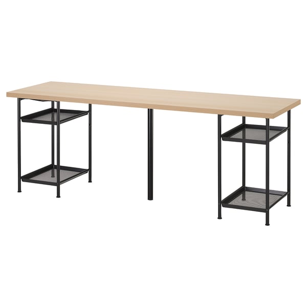 LAGKAPTEN / SPÄND desk, white stained oak effect/black, 200x60 cm