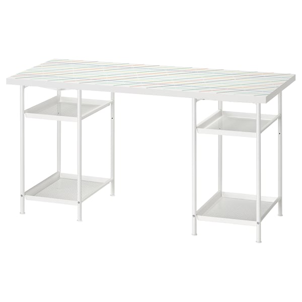 LAGKAPTEN / SPÄND desk, grid multicolour/white, 140x60 cm