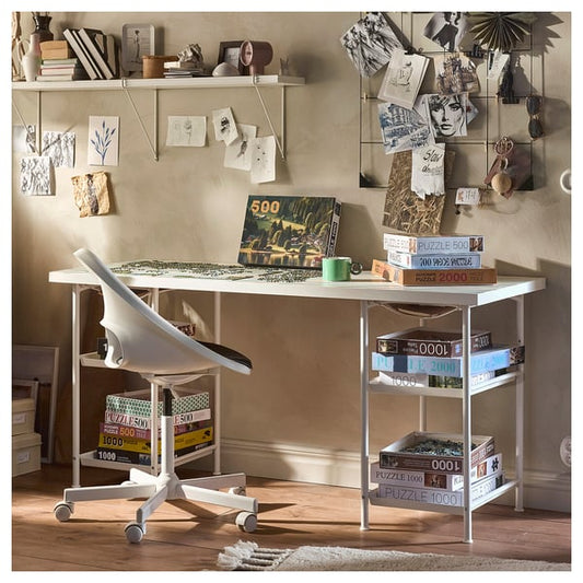 LAGKAPTEN / SPÄND desk, grid multicolour/white, 140x60 cm