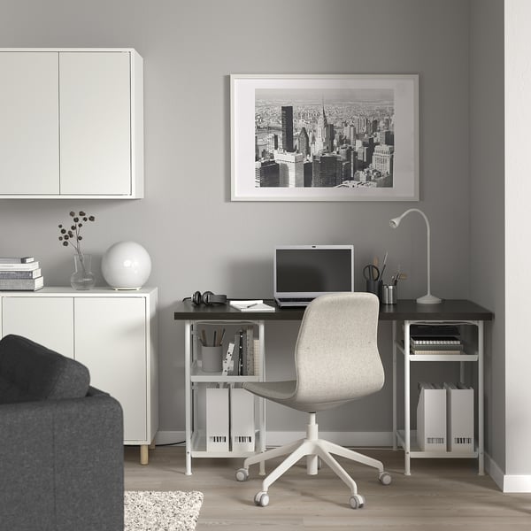 LAGKAPTEN / SPÄND desk, black-brown/white, 140x60 cm
