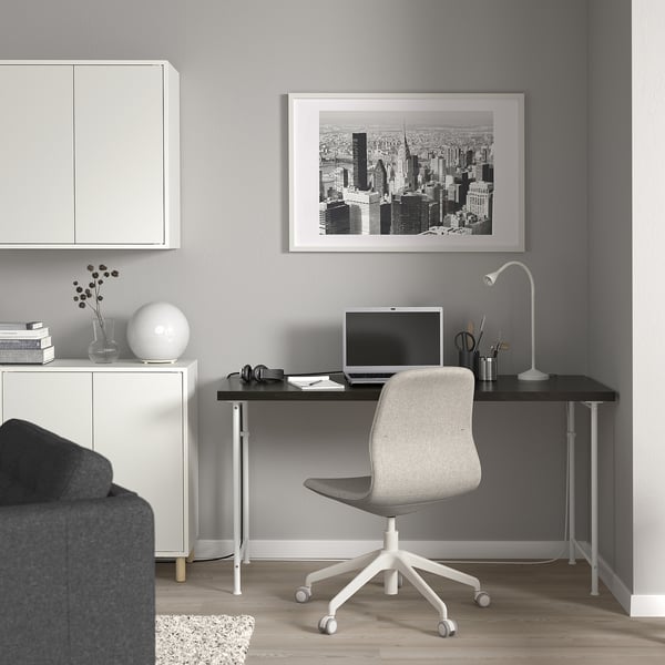 LAGKAPTEN / SPÄND desk, black-brown/white, 140x60 cm