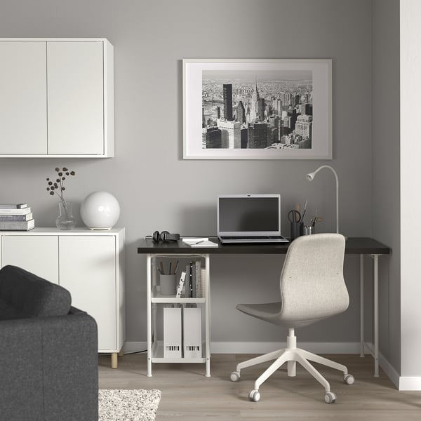 LAGKAPTEN / SPÄND desk, black-brown/white, 140x60 cm