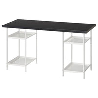 LAGKAPTEN / SPÄND desk, black-brown/white, 140x60 cm