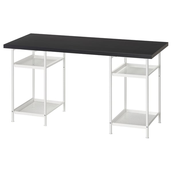 LAGKAPTEN / SPÄND desk, black-brown/white, 140x60 cm